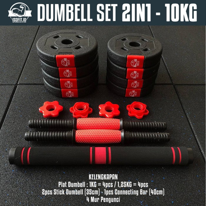 DUMBELL SET ROUND / Barbel / Alat Angkat Beban/ Alat Fitness - 2 IN 1 - 10KG