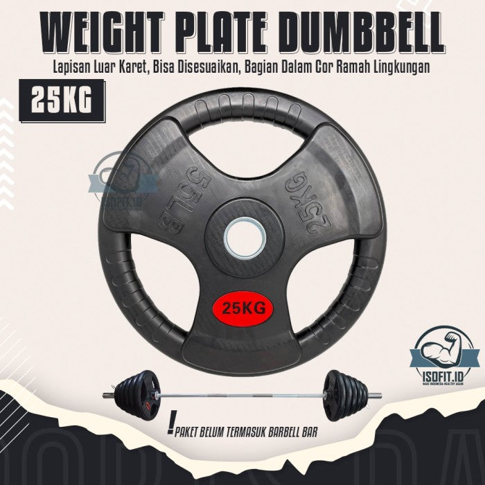3-Grip Rubberized Weight Plate Barbel / Plat Pemberat Barbel - 2,5KG
