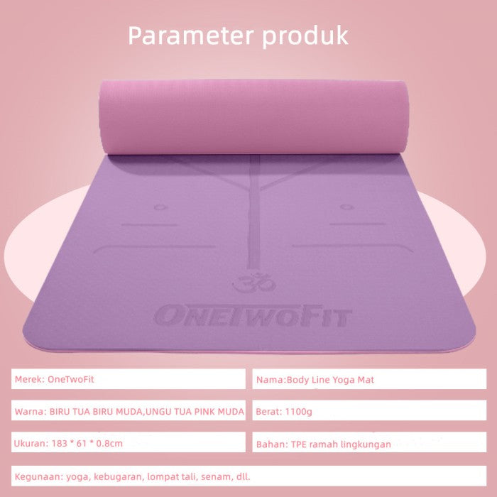 OneTwoFit Matras Yoga Mat 8MM TPE Double Layer Anti Slip Eco Friendly - Merah Muda