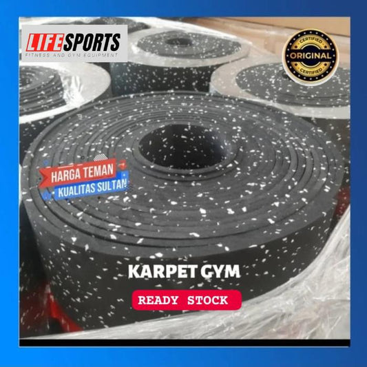 Rubber Flooring Roll Mat import Karpet Karet Gym Fitnes  - 6mm Bintik Abu Putih