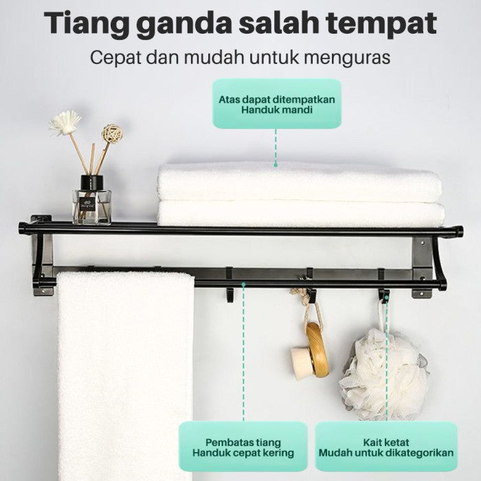 OneTwoFit Rak Gantungan Handuk 50CM Rak handuk lipat Pemasangan Tanpa