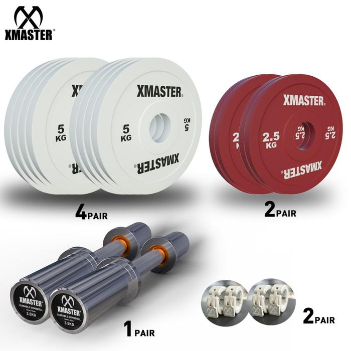 XMASTER Loadable Dumbbell Set Fleksibel dengan Rasa Barbel Berat Adjustable 120KG untuk Fitness Gym CrossFit Training ROGUE ELEIKO - 45Kg each 2pc