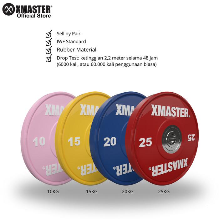 XMASTER Pelat Beban CPU Bumper Plate Set 5-25kg IWF Standar Gym Rumah CrossFit Powerlifting Warna IWF Aman Tahan Banting Garansi Resmi - 15kg Pair