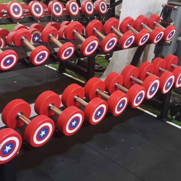 Paket Dumbbell Captain Amerika Urethane 2,5kg-25kg &Rack