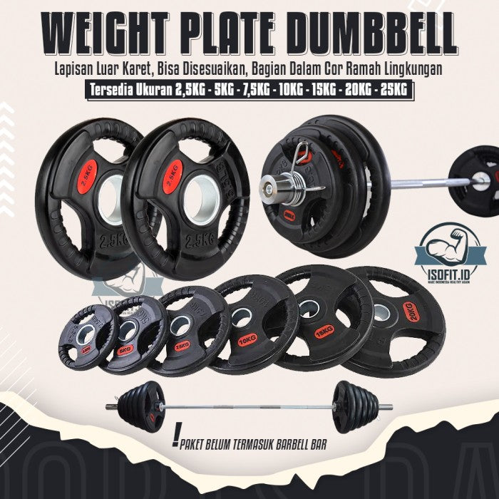 3-Grip Rubberized Weight Plate Barbel / Plat Pemberat Barbel - 2,5KG