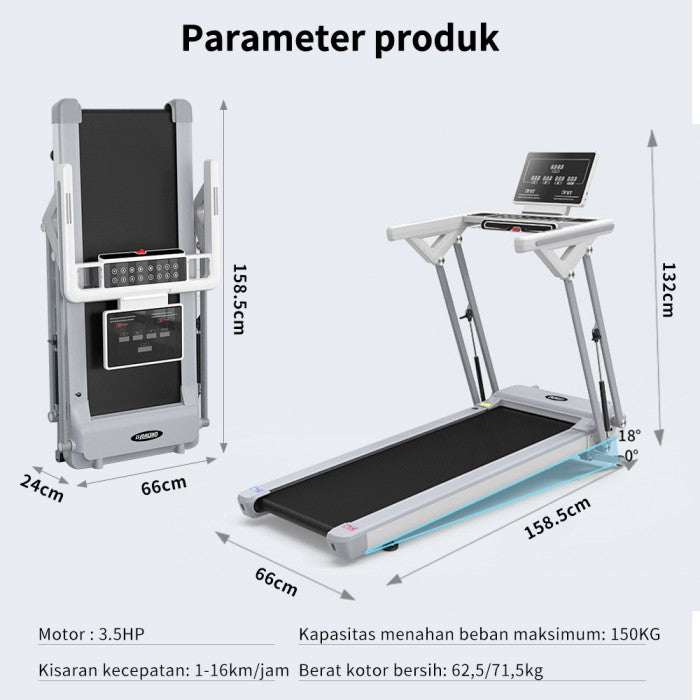 OneTwoFit Treadmill Listrik 3.5HP Alat Fitness Treadmill Auto Incline Multifungsi Treadmill