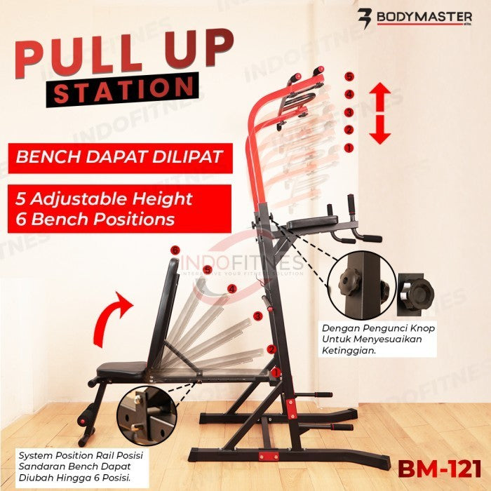 BODYMASTER Pull Up Station + Bench BM-121 Pullup Dip Bar Bench Press  - BELUM ONGKIR