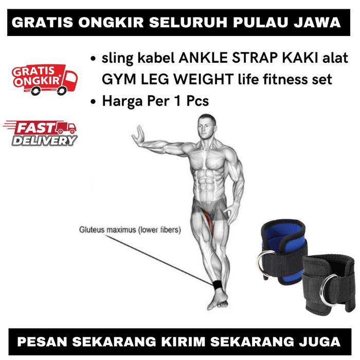 F552 sling kabel ANKLE STRAP KAKI alat GYM LEG WEIGHT life fitness set - Biru