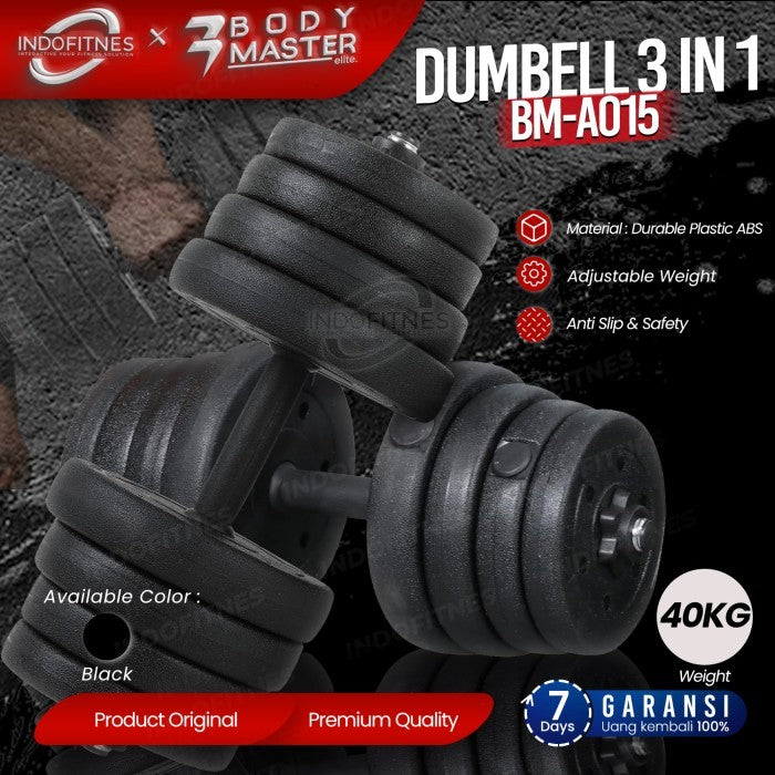BODYMASTER 40KG BM-A015 Adjustable Dumbell Barbell ABS PVC dumbel - Kettle Handle, BELUM ONGKIR