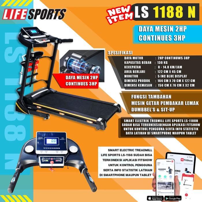 NEW ALAT OLAHRAGA TREADMILL ELEKTRIK 3 FUNGSI LIFESPORTS LS1188 / LS-1188