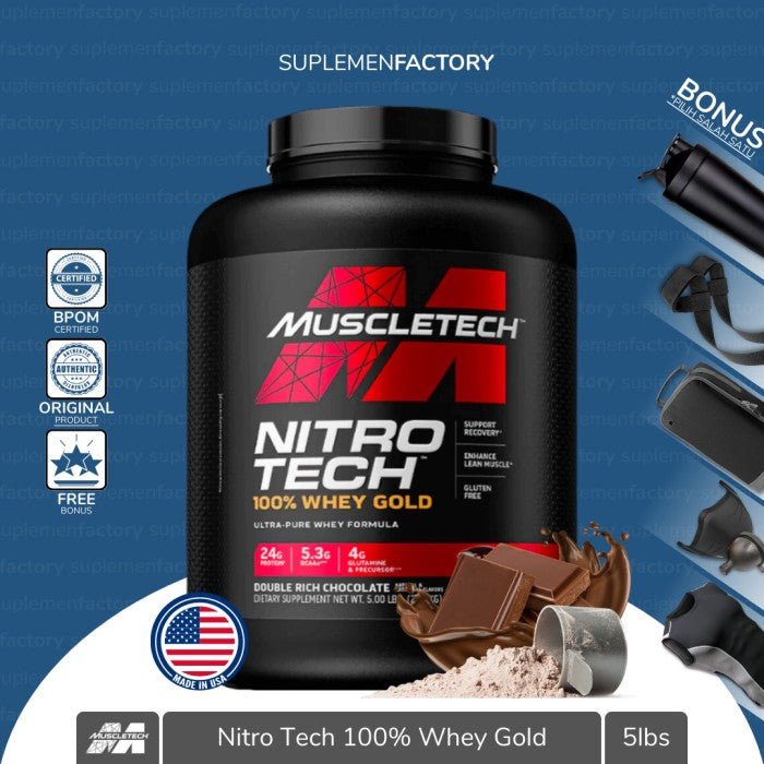 Muscletech Nitrotech Whey Gold 5,5 lbs Nitro tech 5,5lbs Whey Protein - Coklat