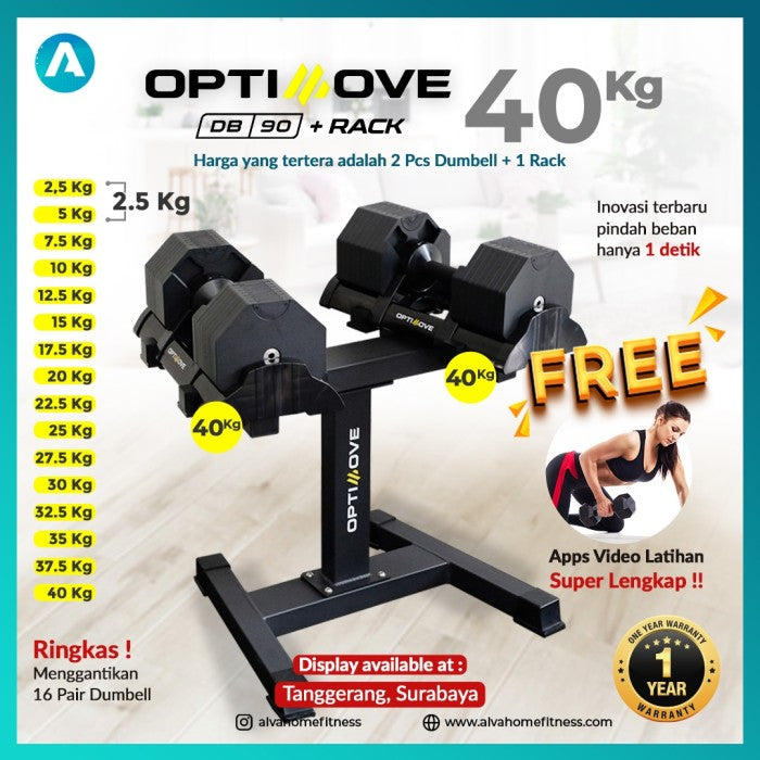 Optimove DB-90 Adjustable Hexa Dumbell Set 20 Kg - 32 Kg - 40 Kg - Rack Only