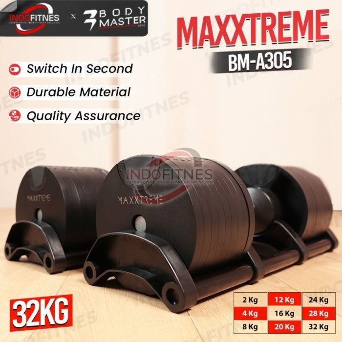 BODYMASTER MAXXTREME 32KG BM-A035 Original Adjustable Dumbell Barbell - BDMS RACK, KURIR TOPED