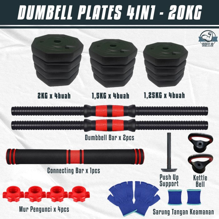 DUMBELL SET / Barbel / Alat Angkat Beban / Alat Fitness - TRI 2IN1-20KG
