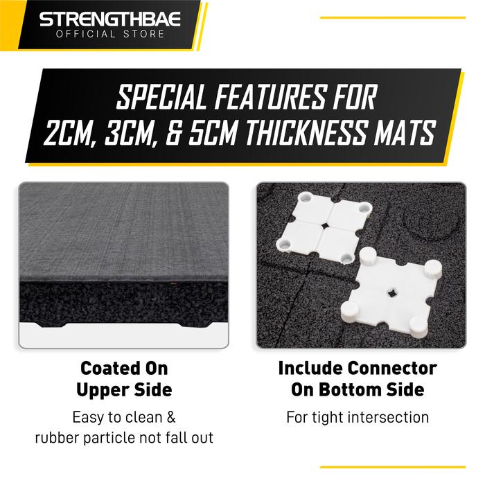 Rubber Gym Floor STRENGTHBAE Karpet Lantai Flooring Mat 1cm 2cm 3cm - 100 x 100 (1pc), 5cm Thickness