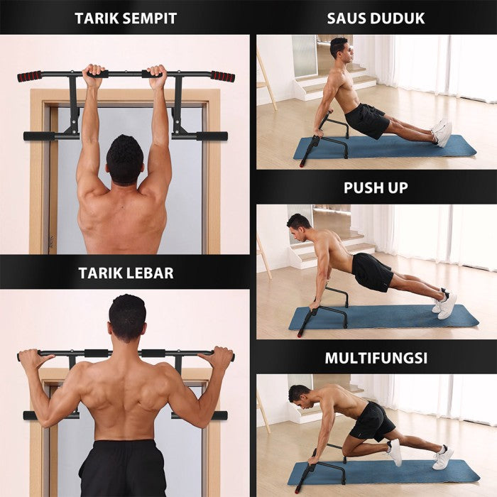 OneTwoFit Doorway alat Pull Up Bar Door Adjustable Width Elevated alat olahraga Fitness Gym