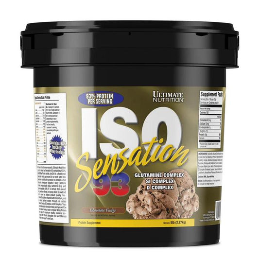Ultimate Nutrition ISO Sensation suplemen fitness / suplemen gym / suplemen protein penambah massa otot - Chocolate Fudge, 5 lb