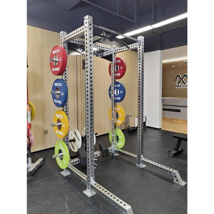 XMASTER Power Half Rack Gym Power Rack Alat Fitness Rak Multifungsi Powerlift Bodybuilding Weightlifting Rack Plate GYM ROGUE ELIKO Chrome 1200 x 1550 x 2300 mm Baja Ringan dengan Finishing Krom Cocok untuk Home Gym dengan Ruang Terbatas - Otot - Chrome