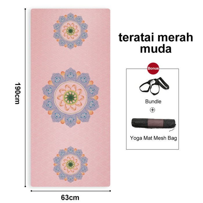 OneTwoFit TPE Yoga Mat 8MM Printing Matras Yoga Premium Eco Friendly Matras Olahraga - bunga biru