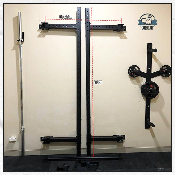 Wall Folded Squat Rack Frame / Foldable Squat Rack / Squat Rack Lipat Dinding Minimalis - Red New