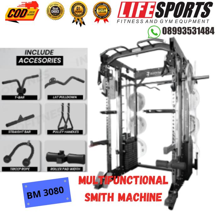 Smith Machine BM-3080MS - Power Rack Functional Bench Press - Alat Saja warna Black