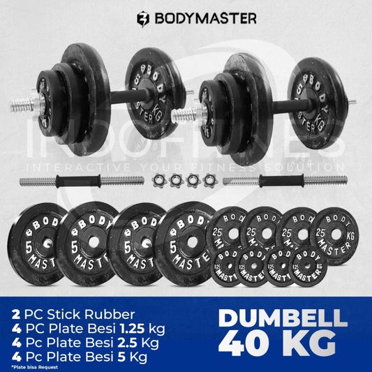 BODYMASTER Paket Dumbell Set Besi 40 KG - Barbel 20kg Angkat Beban Gym