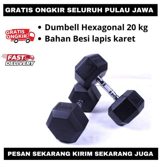 F255 HEX DUMBBEL 20 kg RUBBERIZED BARBELL GYM HEXAGONAL RUBBER