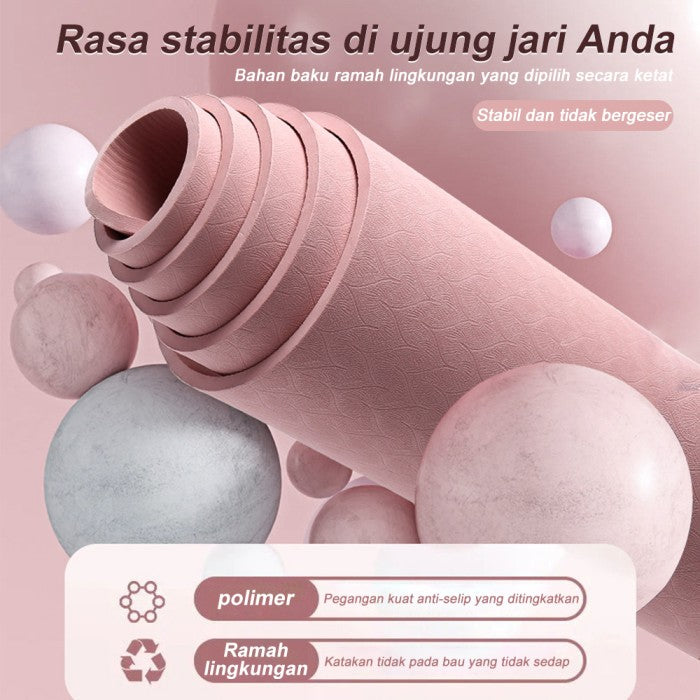 OneTwoFit Matras Yoga Mat 8MM TPE Olahraga Mat  With Tas Matras Yoga Anti Slip Karpet Olahraga - Abu-abu