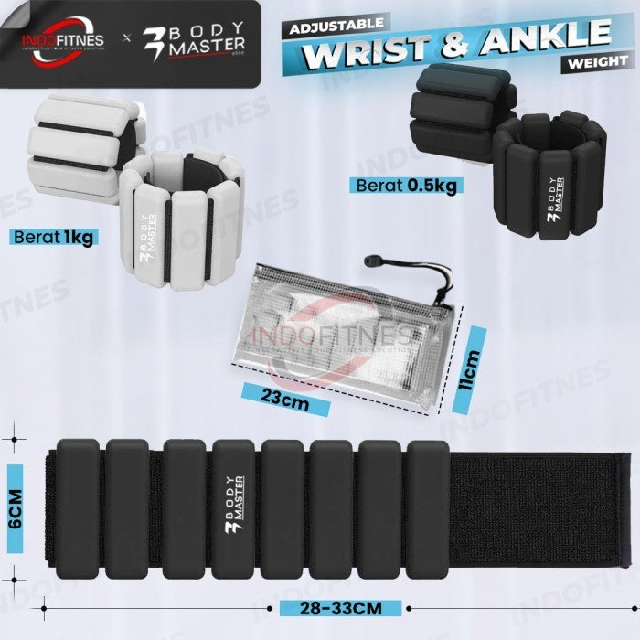 BODYMASTER Ankle Wrist Adjustable Weight Pemberat Tangan Kaki 1KG - 1 pcs, Hitam