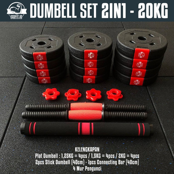 DUMBELL SET ROUND / Barbel / Alat Angkat Beban/ Alat Fitness - 2 IN 1 - 10KG