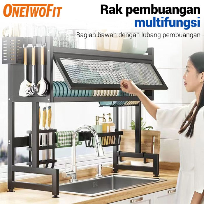 OneTwoFit Rak Piring Wastafel Multifungsi Rak Dapur Rak Dengan Penutup