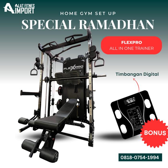 Flexpro All in One Trainer Bonus Timbangan Body Fat + Bench + Plates