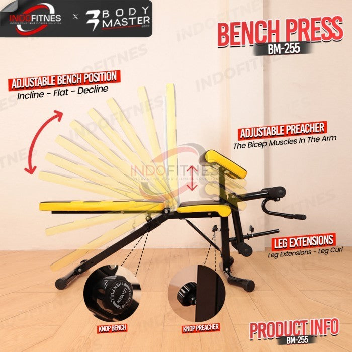 BODYMASTER Bench Press BM-255 Home Gym Preacher Curl Lat Pull Down - Kuning, BELUM ONGKIR