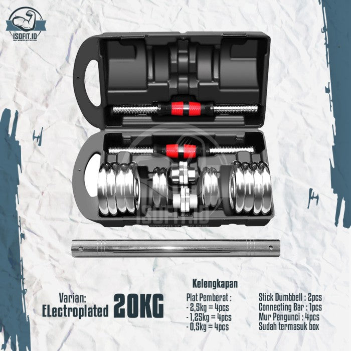 DUMBELL SET CHROME / Barbel / Alat Angkat Beban with BOX - Electoplat 15KG