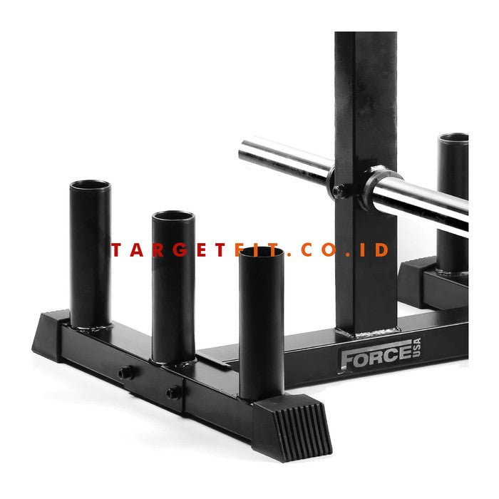 BINARAGANET FORCE USA OLYMPIC BAR & BUMPER WEIGHT PLATE TREE RACK