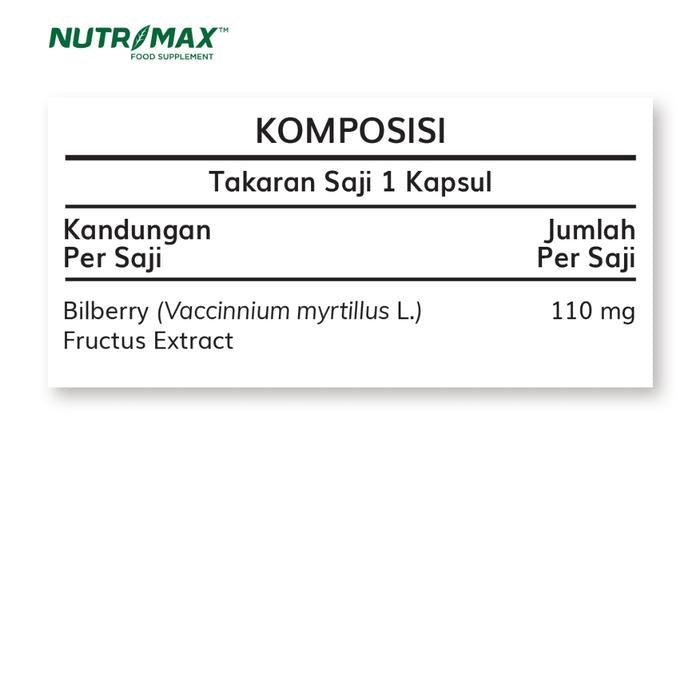 Nutrimax Bilberry Extract Anti Oksidan Iritasi Gatal Glaukoma Katarak Rabun Senja Mata Matah Lelah Mengatasi Gangguan Pencernaan Wasir - 30 Kapsul