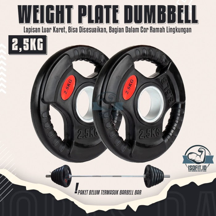 3-Grip Rubberized Weight Plate Barbel / Plat Pemberat Barbel - 2,5KG