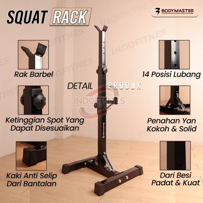 BODYMASTER Squat Rack BM-A285 Barbell Rak Tiang Bench Press Stand Gym - Merah, Belum Ongkir