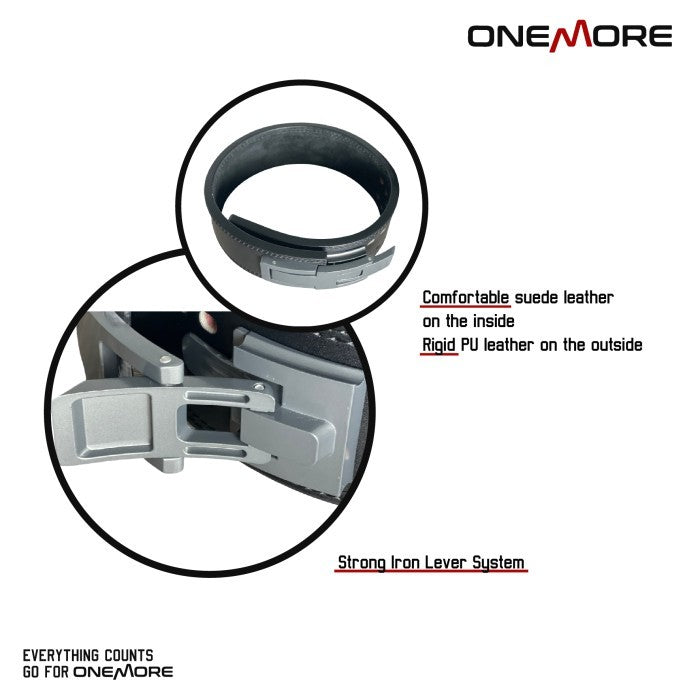 ONE MORE 13MM Powerlifting Lever Belt Sabuk Fitness Gym - S, Hitam