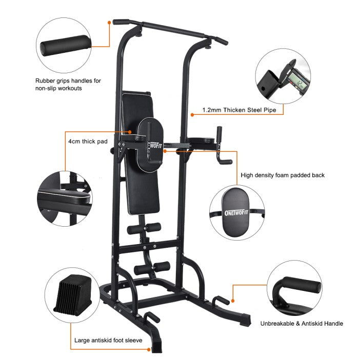 OneTwoFit Multi-Function Power Tower Pull Up Bar Chin Up Hanging Bar