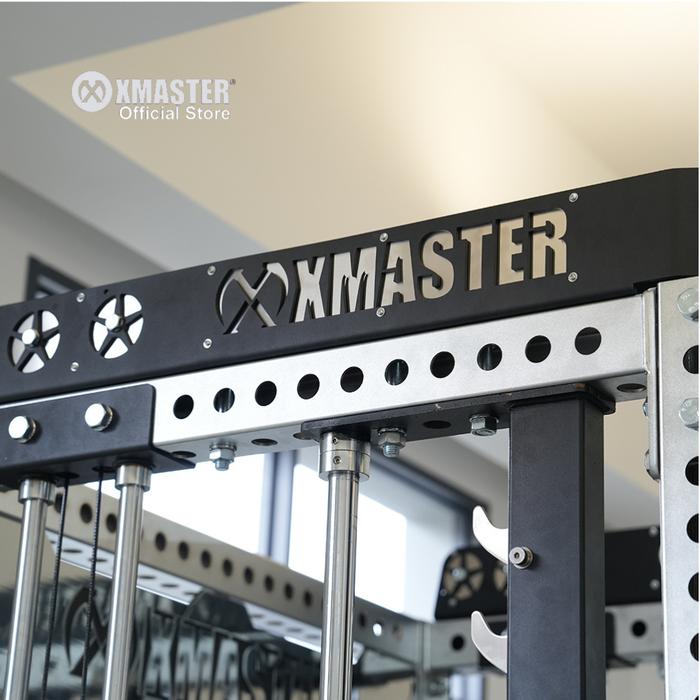 XMASTER All-in-One Functional Trainer Smith Machine Power Rack & Cable Crossover Alat Gym Rumah Baja 3mm Kokoh dengan Cable Chest System dan J-Cup - Outdoor - Power Rack Blk