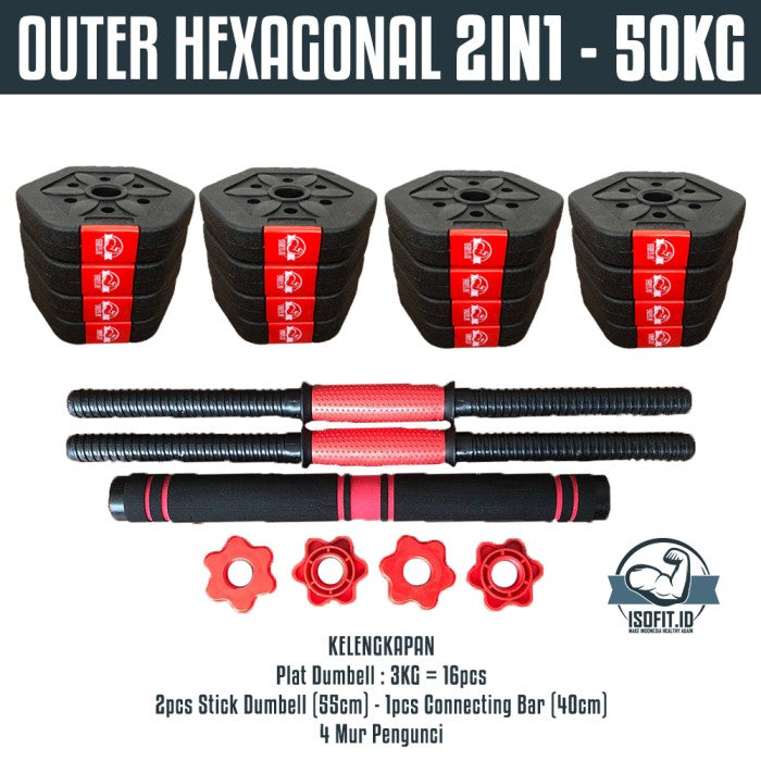 DUMBELL SET ROUND / Barbel / Alat Angkat Beban/ Alat Fitness - 2 IN 1 - 10KG