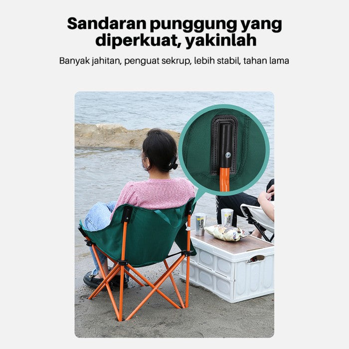 OneTwoFit Kursi Lipat Camping Moon Foldable Portable Chair Mancing - black