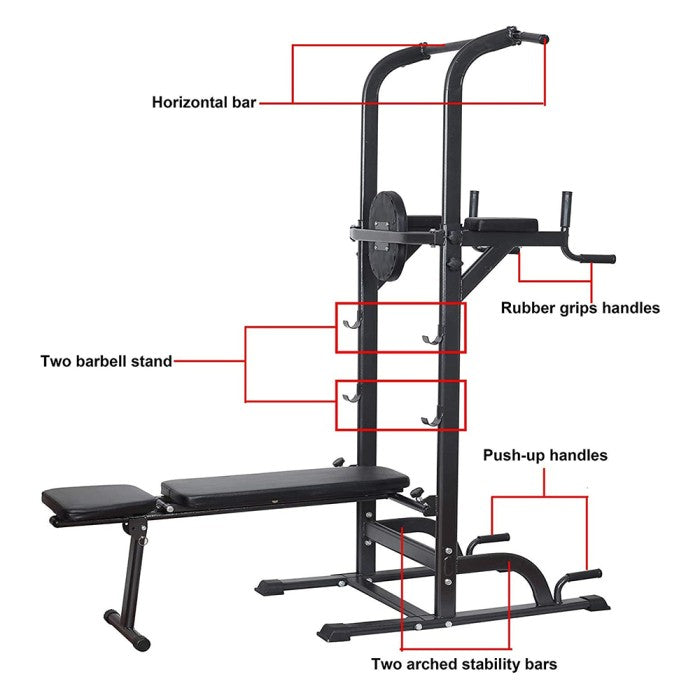 OneTwoFit Multi-Function Power Tower Pull Up Bar Station Chin Up with Sit Up Bench Alat Olahraga