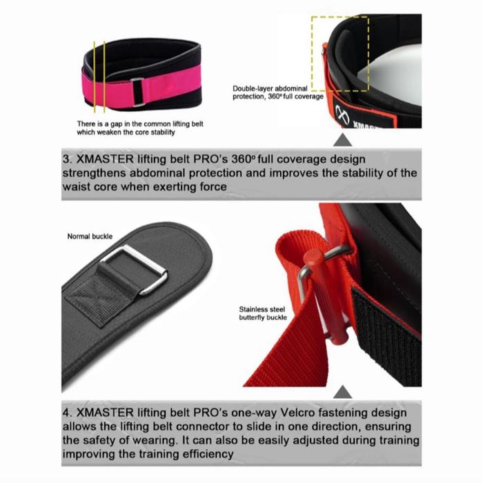XMASTER Sabuk Angkat Beban – Nylon Gym Belt Double Lock untuk Deadlift & CrossFit - red, S