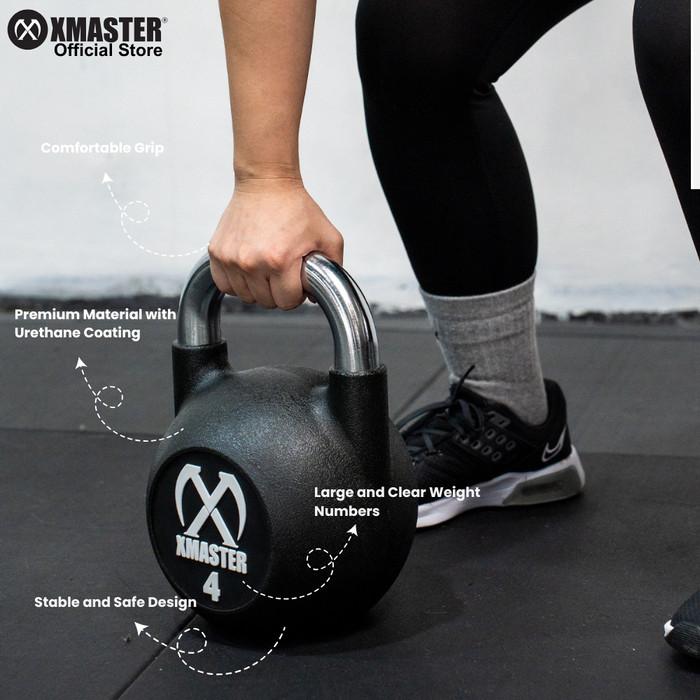 XMASTER Kettlebell Urethane CPU 4-32kg - Pegangan Nyaman Anti-Slip Ergonomis untuk CrossFit & Powerlifting di Rumah Gym - 4kg