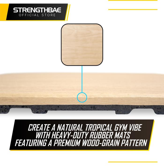 Rubber Mat Gym Flooring Wood Texture STRENGTHBAE Karpet Lantai Corak Kayu Fitness Floor Wooden Pattern Heavy Duty Commercial - Natural Maple PVC