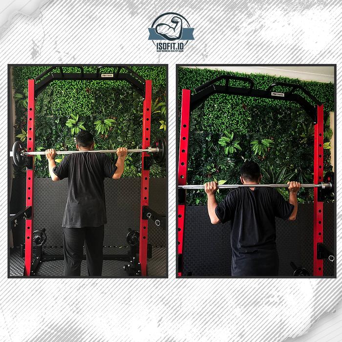 Half Two Column Squat Rack / Rangka Rak Barbell Multifungsi bisa untuk squat, pull up, dll - Full Hitam