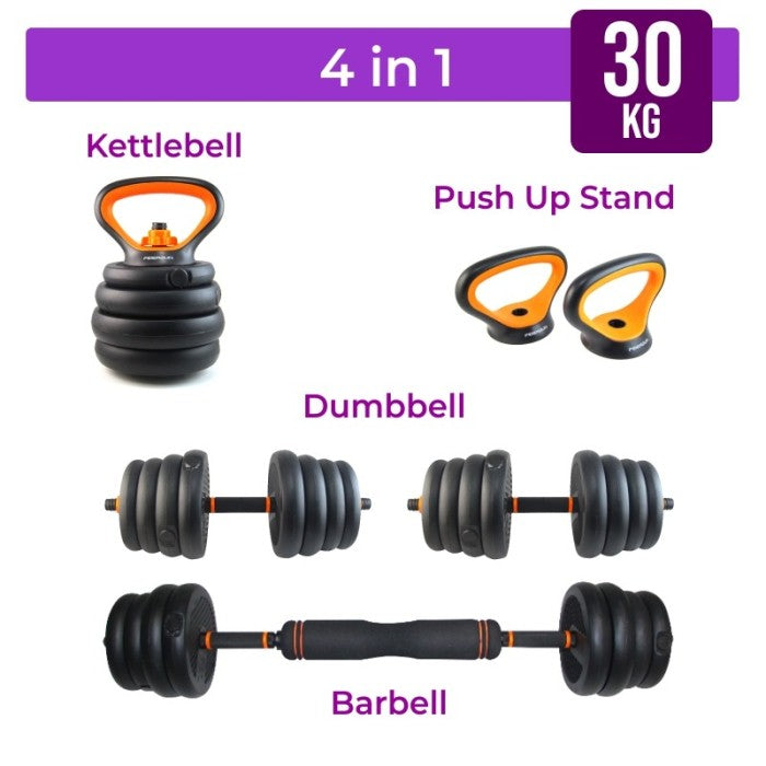 Dumbbell Barbel Kettlebell 4 in 1 Multifungsi alat fitness 30kg F211A