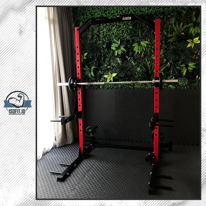 Half Two Column Squat Rack / Rangka Rak Barbell Multifungsi bisa untuk squat, pull up, dll - Full Hitam